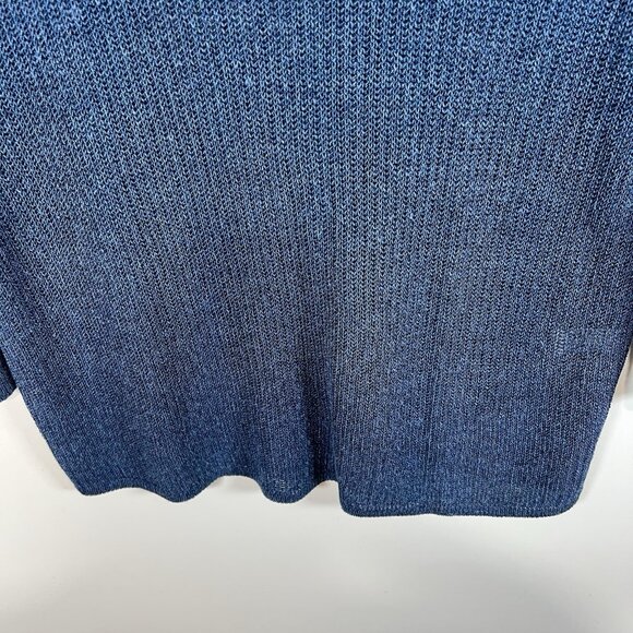 J. Jill Women's Blue Linen 3/4 Sleeve Sweater Size Medium Beach Boho Mesh - Picture 3 of 9